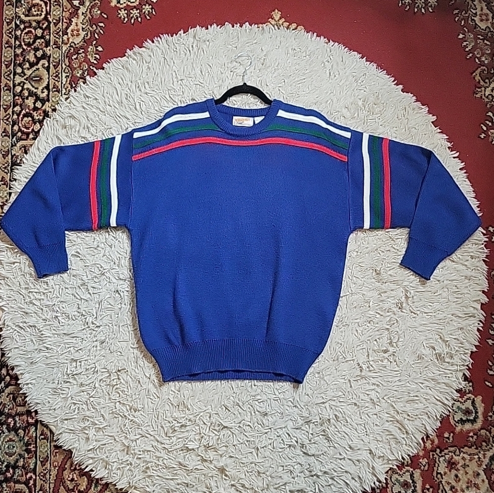 Vintage Catamount Trail Sweater Size Medium M Blue Green Red White Retro Winter